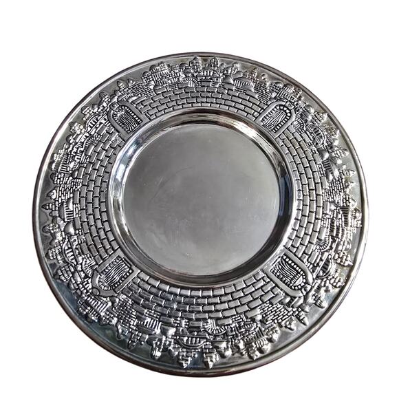 Vintage Karshi Silver Tone Jerusalem Kiddush Cup Goblet / Saucer - Picture 5 of 9